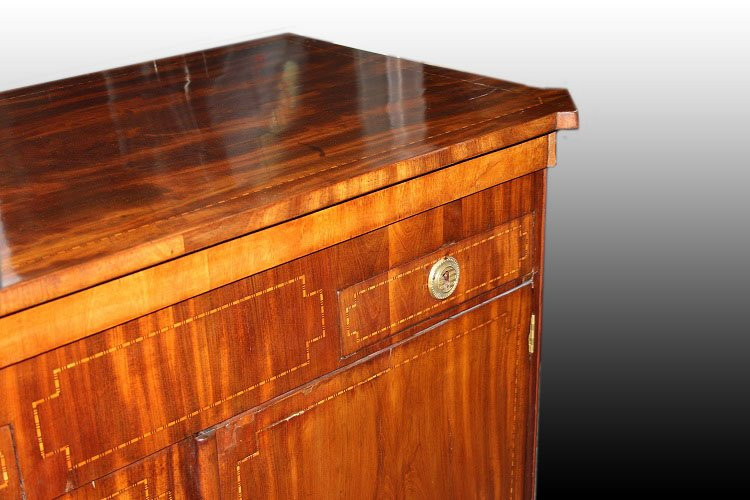 Credenza piattaia olandese di fine 1700 inizio 1800, stile Luigi XVI, in legno di mogano e pium-photo-4