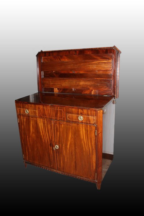 Credenza piattaia olandese di fine 1700 inizio 1800, stile Luigi XVI, in legno di mogano e pium-photo-1