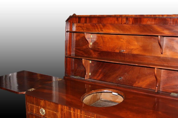 Credenza piattaia olandese di fine 1700 inizio 1800, stile Luigi XVI, in legno di mogano e pium-photo-3