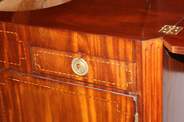 Credenza piattaia olandese di fine 1700 inizio 1800, stile Luigi XVI, in legno di mogano e pium-photo-4