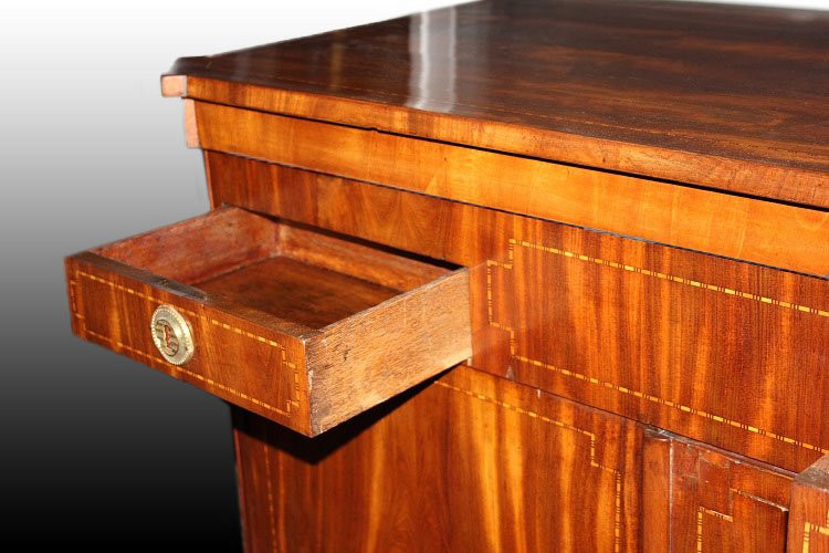 Credenza piattaia olandese di fine 1700 inizio 1800, stile Luigi XVI, in legno di mogano e pium-photo-5