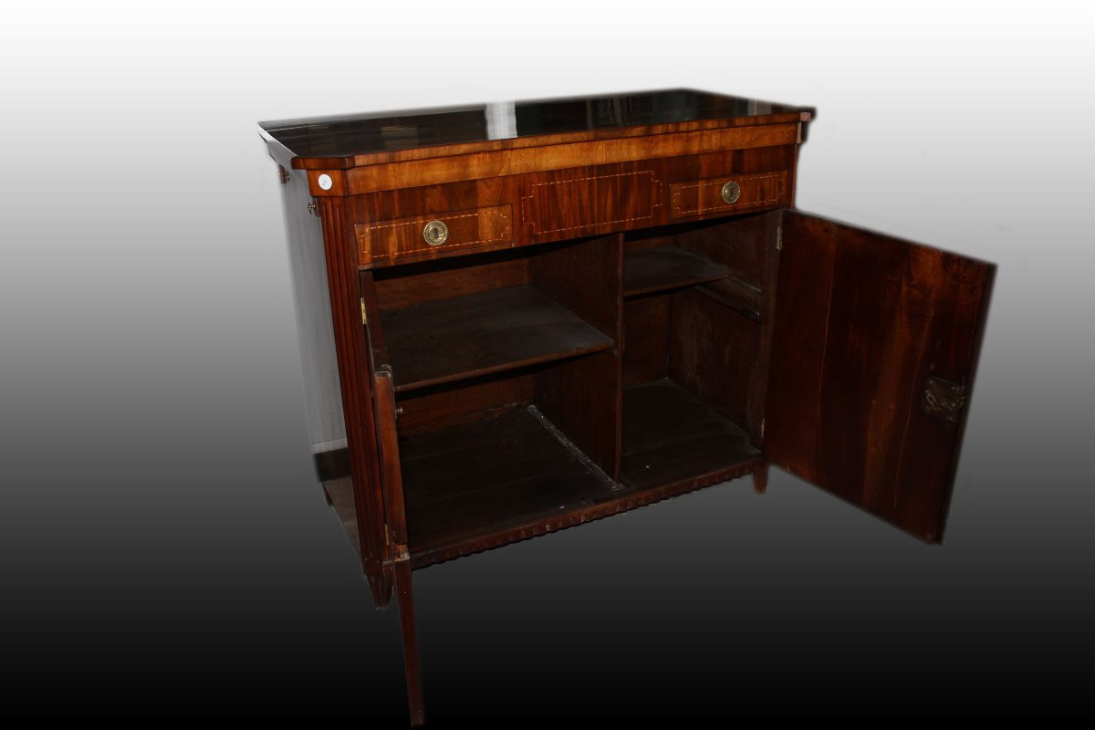 Credenza piattaia olandese di fine 1700 inizio 1800, stile Luigi XVI, in legno di mogano e pium-photo-6
