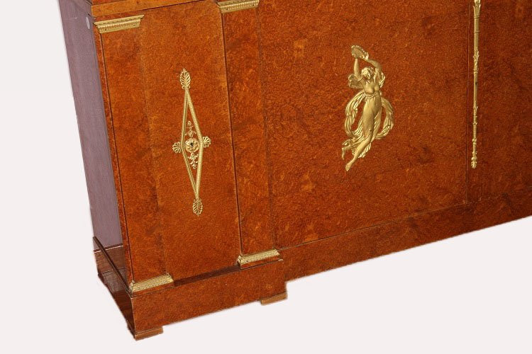 Grande libreria francese della seconda metà del 1800, stile Impero, in legno di maples e radica-photo-4