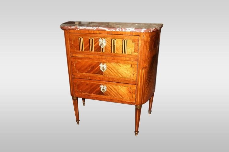 Comoncino francese della seconda metà del 1800, stile Luigi XV, in legno di bois de violette-photo-2