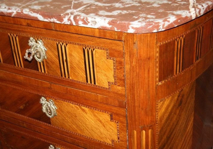 Comoncino francese della seconda metà del 1800, stile Luigi XV, in legno di bois de violette-photo-3