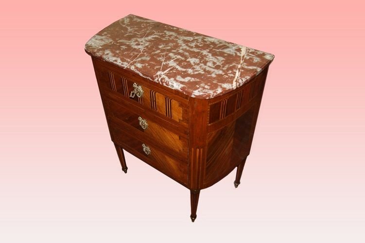 Comoncino francese della seconda metà del 1800, stile Luigi XV, in legno di bois de violette-photo-4