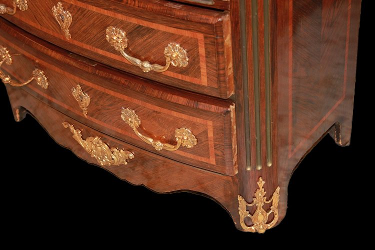 Piccolo cassettone comoncino francese di metà 1800, stile Reggenza, in legno di palissandro-photo-4