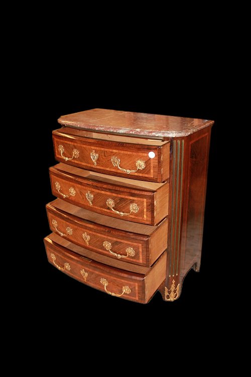 Piccolo cassettone comoncino francese di metà 1800, stile Reggenza, in legno di palissandro-photo-3