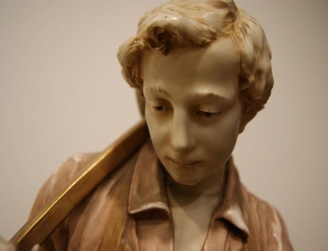 Scultura in porcellana biscuit di fine 1800 Royal manifattura Dux Bohemia intitolata Pax et Lab-photo-1