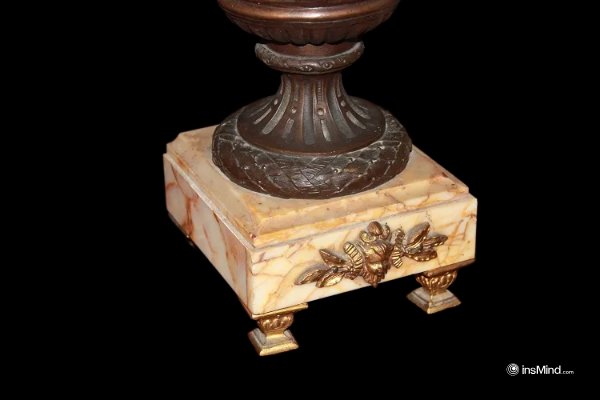 Coppia di grandi vasi francesi della seconda metà del 1800, stile Impero, in Antimonio-photo-3
