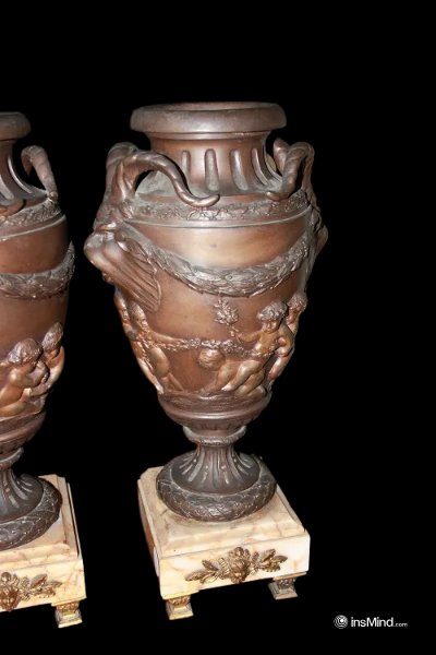 Coppia di grandi vasi francesi della seconda metà del 1800, stile Impero, in Antimonio-photo-4