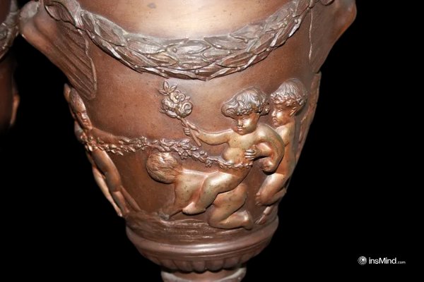 Coppia di grandi vasi francesi della seconda metà del 1800, stile Impero, in Antimonio-photo-1