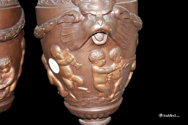 Coppia di grandi vasi francesi della seconda metà del 1800, stile Impero, in Antimonio-photo-2