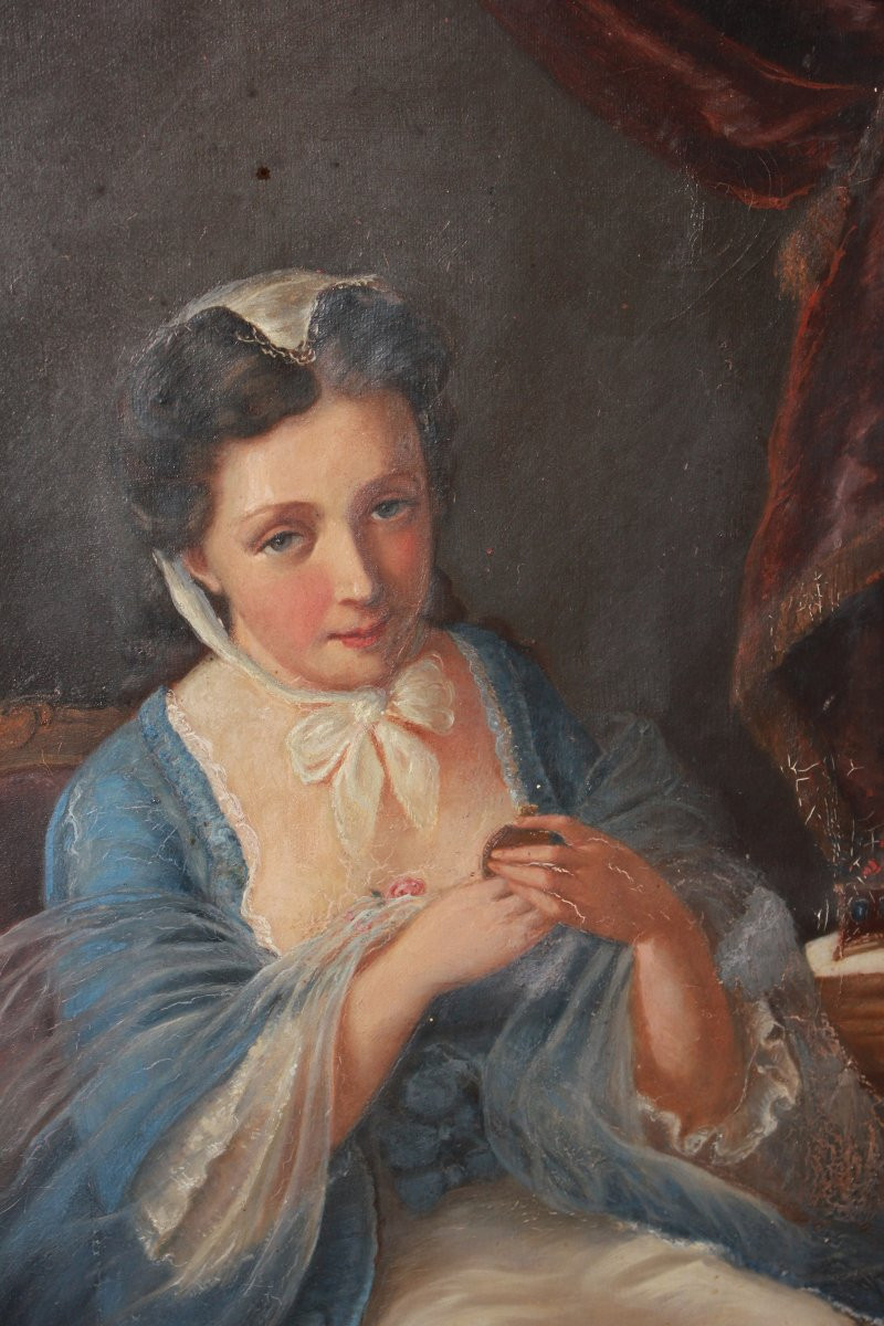 Olio su tela francese del 1800 raffigurante Ritratto di Dama-photo-3