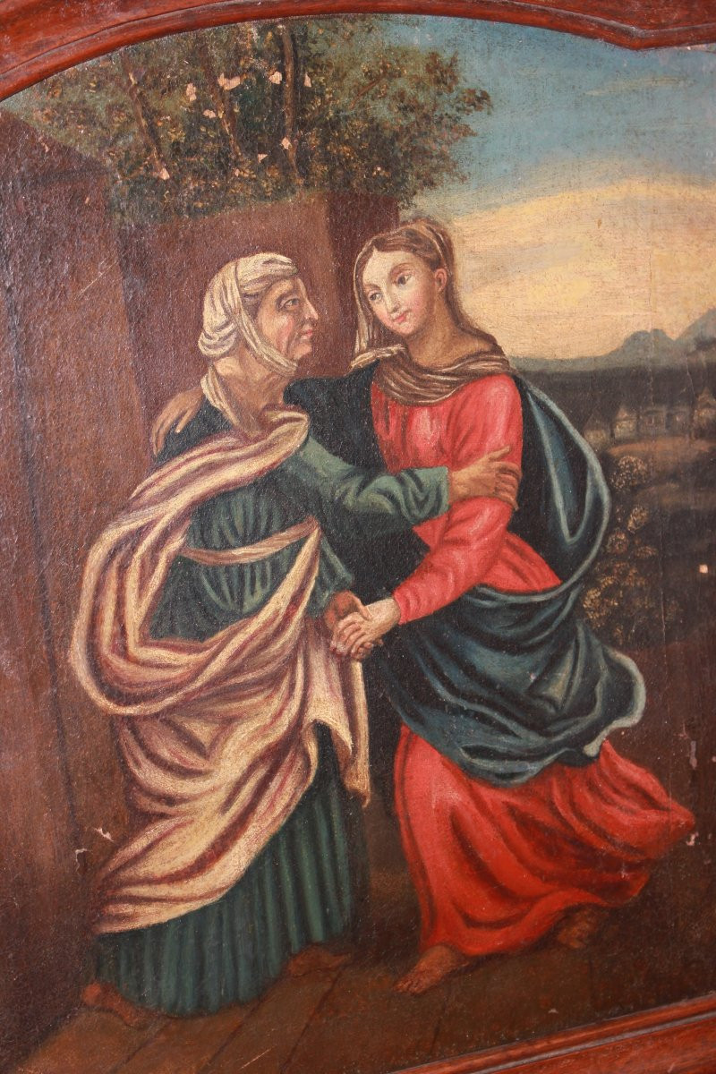 Olio si tela francese di fine 1700 Raffigurante Madonna con Sant'Anna-photo-2