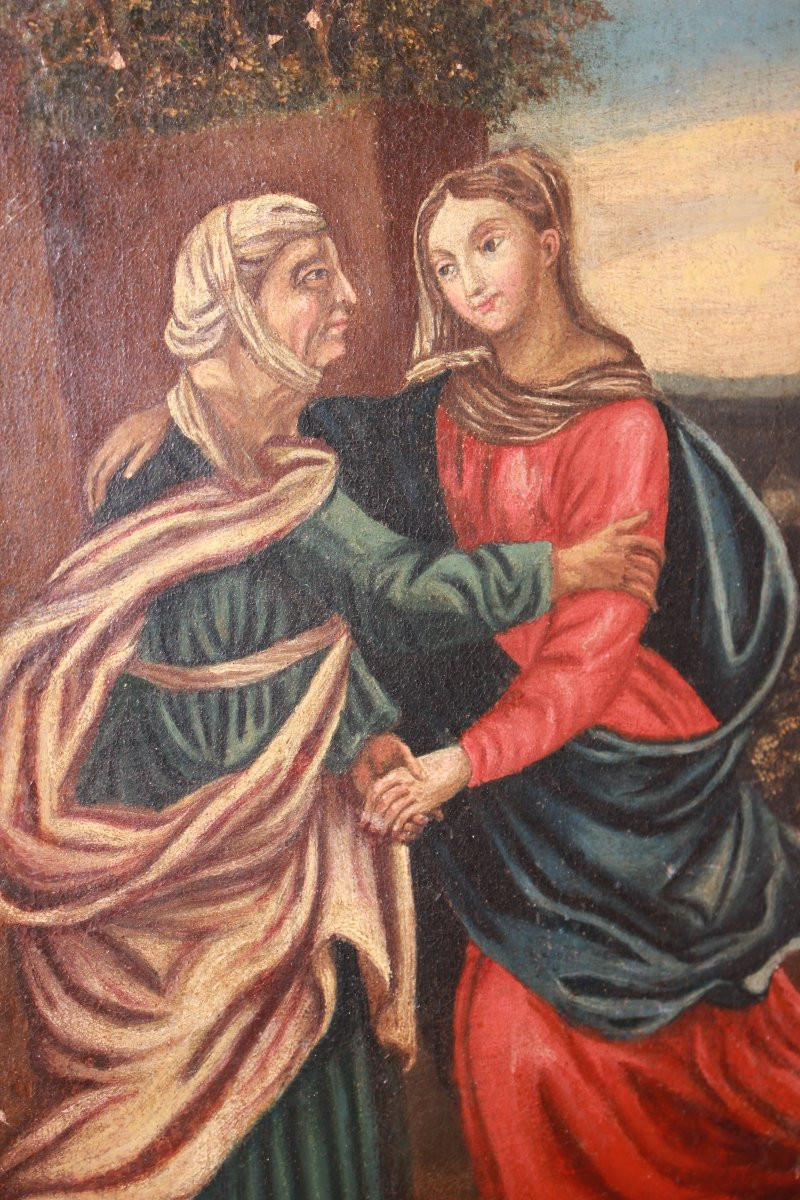 Olio si tela francese di fine 1700 Raffigurante Madonna con Sant'Anna-photo-3
