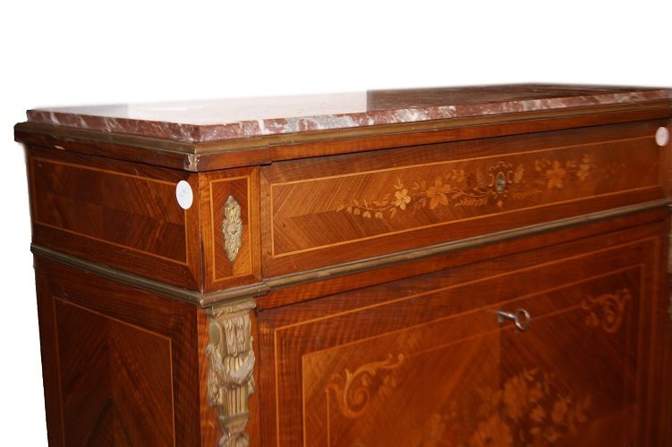 Secretaire francese della seconda metà del 1800, stile Luigi XVI, in legno di bois de rose-photo-2
