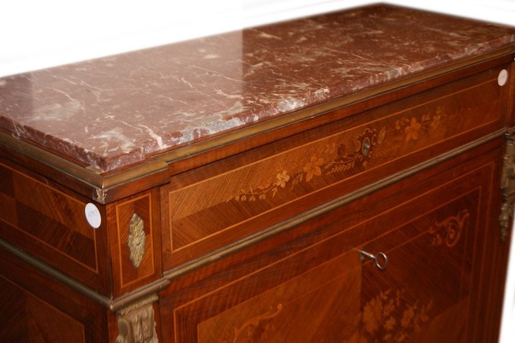 Secretaire francese della seconda metà del 1800, stile Luigi XVI, in legno di bois de rose-photo-3