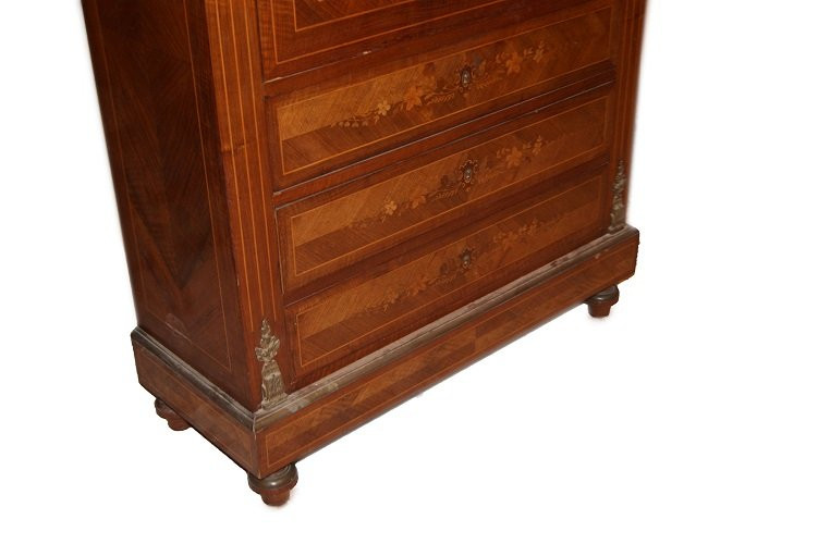 Secretaire francese della seconda metà del 1800, stile Luigi XVI, in legno di bois de rose-photo-4