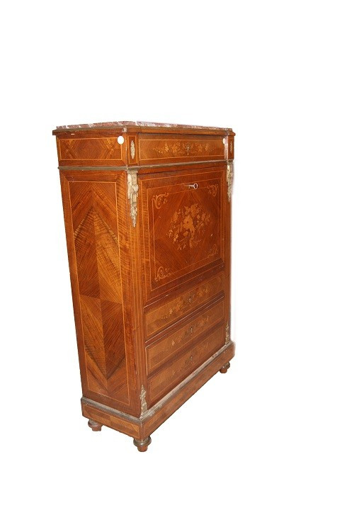 Secretaire francese della seconda metà del 1800, stile Luigi XVI, in legno di bois de rose-photo-1