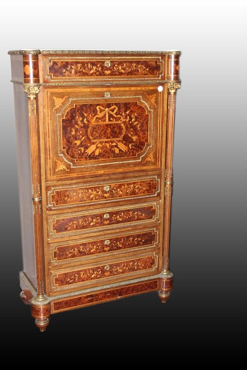 Bellissimo secretaire francese della seconda metà del 1800, stile Napoleone III, in legno-photo-2