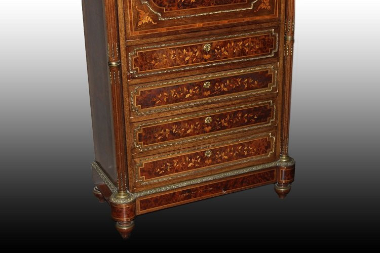 Bellissimo secretaire francese della seconda metà del 1800, stile Napoleone III, in legno-photo-3