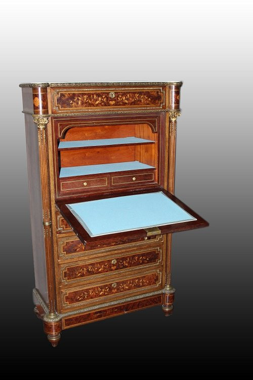 Bellissimo secretaire francese della seconda metà del 1800, stile Napoleone III, in legno-photo-4