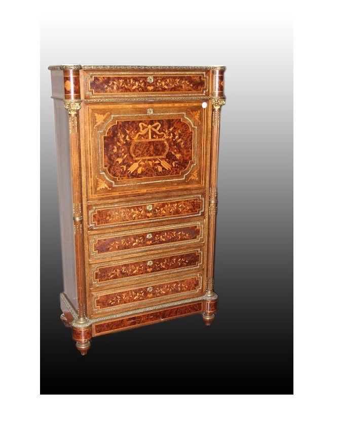 Bellissimo secretaire francese della seconda metà del 1800, stile Napoleone III, in legno