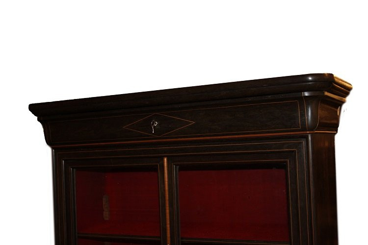 Vetrina libreria francese della seconda metà 1800, stile Carlo X, in legno di Ebano-photo-2