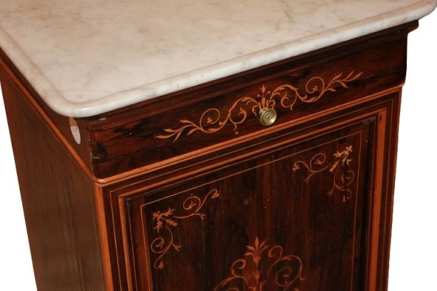 Comodino Francese stile Carlo X con Marmo e Intarsi XIX secolo-photo-2