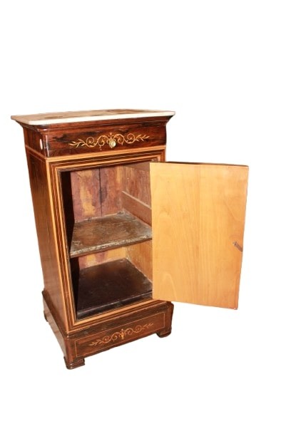 Comodino Francese stile Carlo X con Marmo e Intarsi XIX secolo-photo-1