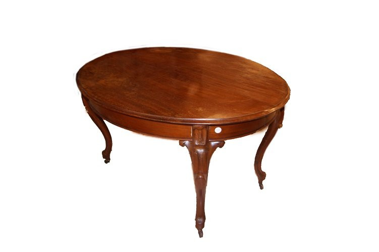 Bellissimo tavolo ovale allungabile Nord Europa di metà 1800, stile Biedermeier, in mogano-photo-3
