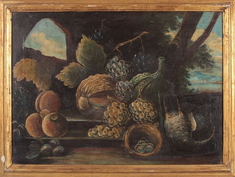 Coppia di oli su tela italiani di inizio 1800, raffiguranti Natura Morta-photo-2