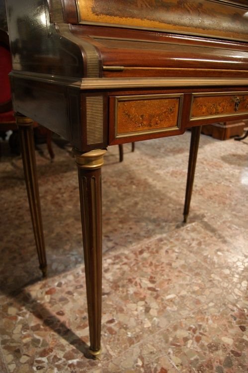 Scrittoio francese a rullo, in mogano, della metà del 1800 stile Luigi XVI con dipinti tecnica -photo-4