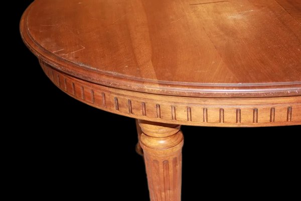 Tavolo francese ovale allungabile di fine 1800, stile Luigi XVI, in legno di noce-photo-3