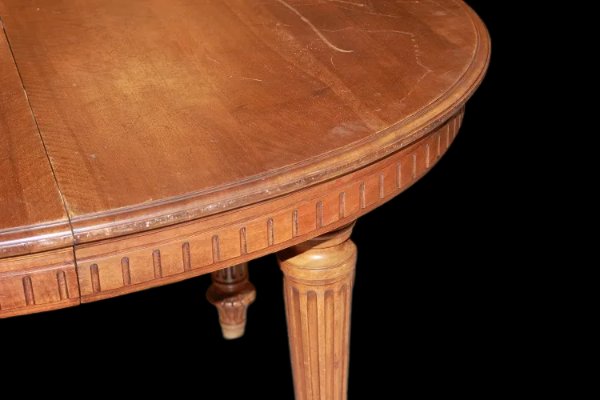 Tavolo francese ovale allungabile di fine 1800, stile Luigi XVI, in legno di noce-photo-4