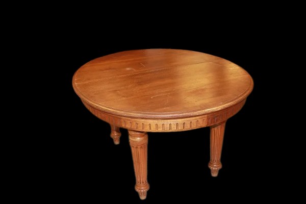 Tavolo francese ovale allungabile di fine 1800, stile Luigi XVI, in legno di noce-photo-1
