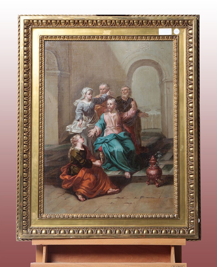 Olio su tela raffigurante Gesù tra le donne. Provenienza: Francia Epoca: fine 800