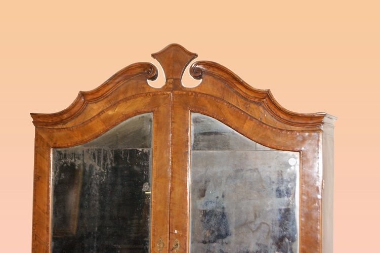 Trumeau italiano di inizio 1700, stile Luigi XV, in legno di noce-photo-2