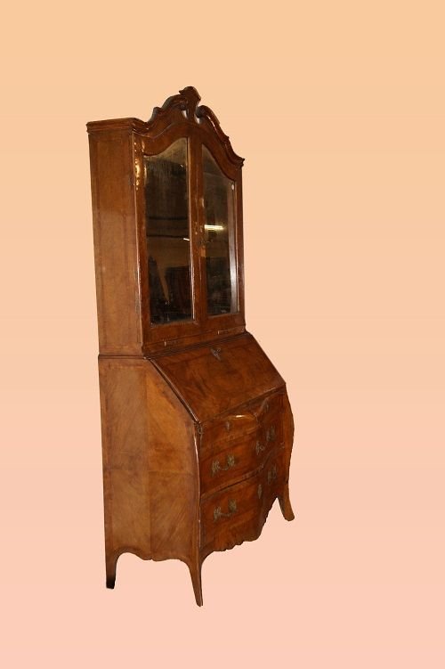 Trumeau italiano di inizio 1700, stile Luigi XV, in legno di noce-photo-3