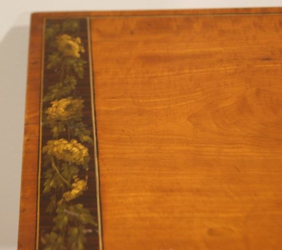 Tavolino da gioco inglese della prima metà del 1800 stile Sheraton, in legno Satinwood-photo-3