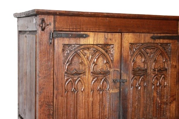 Stipo Francese di inizio 1800 in Legno di Quercia Riccamente Intagliato-photo-2