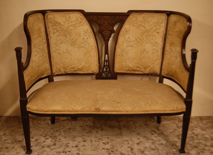 Divanetto inglese della seconda metà 1800, stile Vittoriano, in legno di mogano-photo-2