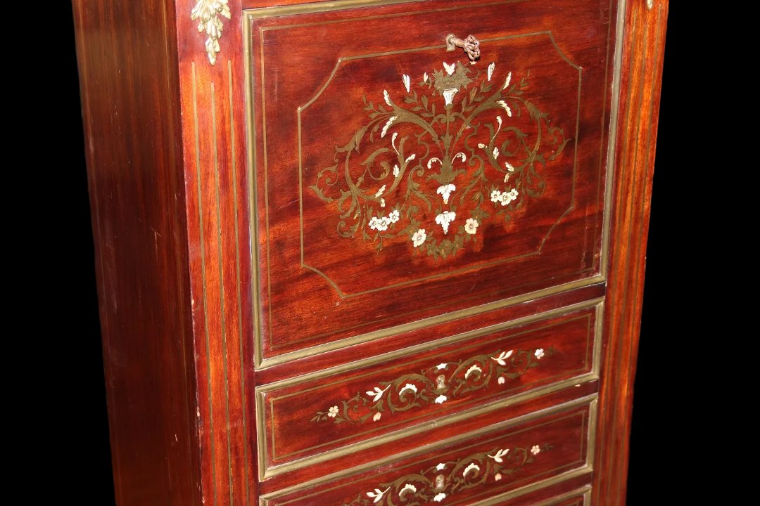 Secretaire francese della seconda metà del 1800, stile Napoleone III, in legno di mogano-photo-4