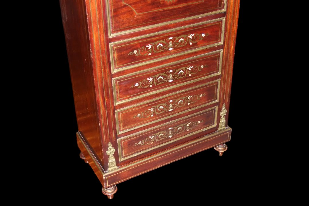 Secretaire francese della seconda metà del 1800, stile Napoleone III, in legno di mogano-photo-2