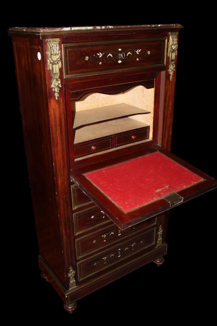 Secretaire francese della seconda metà del 1800, stile Napoleone III, in legno di mogano-photo-3
