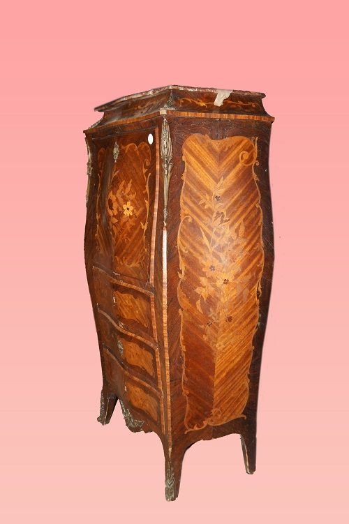 Secretaire francese della seconda metà del 1800, stile Luigi XV, in legno di palissandro-photo-3