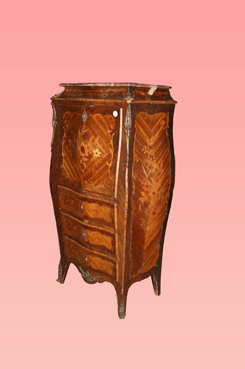 Secretaire francese della seconda metà del 1800, stile Luigi XV, in legno di palissandro