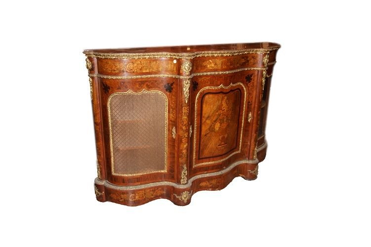 Servante olandese di inizio 1800, stile Luigi XV, in legno di noce e radica di noce-photo-2