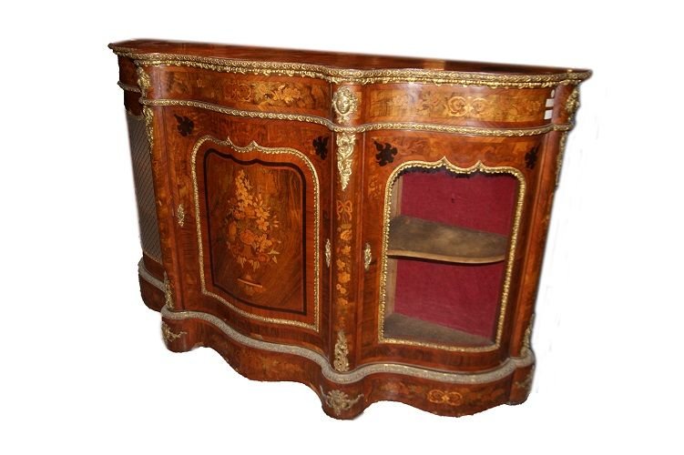 Servante olandese di inizio 1800, stile Luigi XV, in legno di noce e radica di noce-photo-3